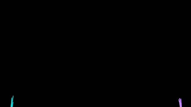 A double burst of hand-drawn cartoon confetti shoots from the bottom on a transparent alpha channel.