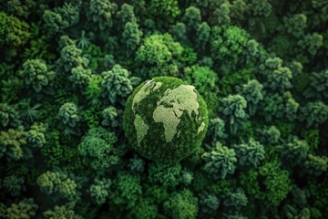 Green Earth Globe Surrounded by Lush Forest