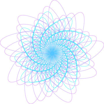 Abstract digital shape, featuring complex spirograph pattern with overlapping neon lines forming symmetrical, swirling design. Ideal for backgrounds, wallpapers, and modern art projects