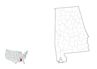 Counties Map of Alabama State, USA