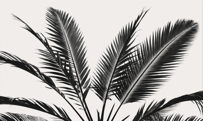 Black and white palm leaves against a white background