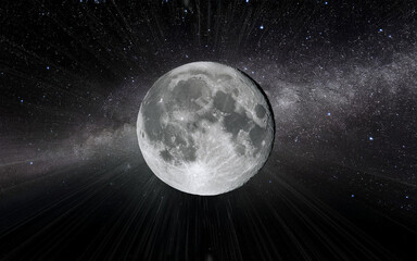 moon and galaxy with beams