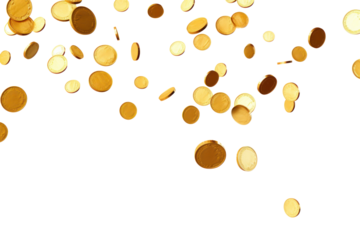 PNG Golden coins floating backgrounds confetti white background.