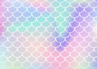 Gradient mermaid background with holographic scales. Bright color transitions. Fish tail banner and invitation. Underwater and sea pattern for girlie party. Trendy backdrop with gradient mermaid.