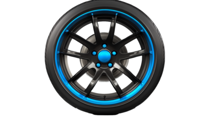 racing car wheels with blue discs. on transparency background PNG