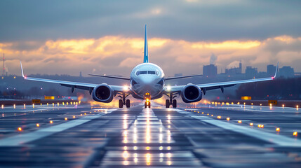 White passenger airplane at the airport