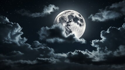 gray themed dramatic clouds in night sky with stunning moon background