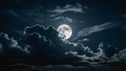 gray themed dramatic clouds in night sky with stunning moon background