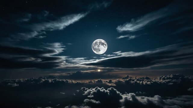 gray themed dramatic clouds in night sky with stunning moon background