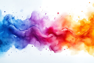 Vibrant watercolor splash blending orange, red, purple, and blue hues on a white background, creating a dynamic abstract design.

