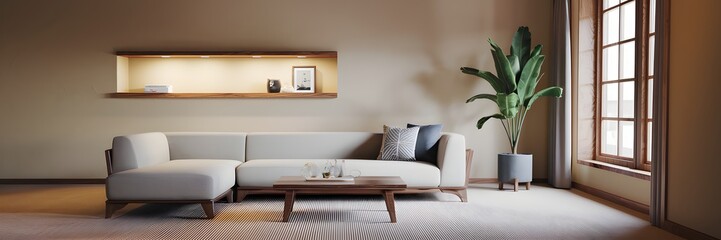 Interior of modern living room panorama 3d rendering