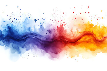 Vibrant watercolor splash blending orange, red, purple, and blue hues on a white background, creating a dynamic abstract design.
