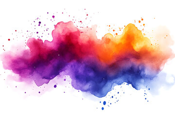 Vibrant watercolor splash blending orange, red, purple, and blue hues on a white background, creating a dynamic abstract design.
