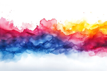 Vibrant watercolor splash blending orange, red, purple, and blue hues on a white background, creating a dynamic abstract design.
