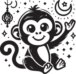 Black and white monkey silhouette