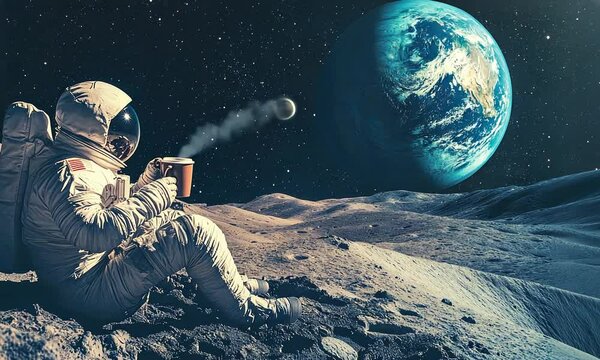 Astronaut Enjoying Coffee on the Moon