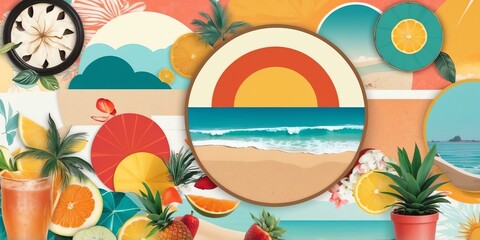 Naklejka premium summer themed retro vibes in a cutandpaste background