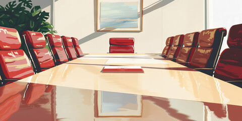 An empty conference room table, its surface bare save for a single, elegant business card, illustrating the art of networking and relationship-building within the corporate sphere. 