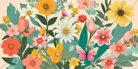 spring themed retro vibes in a cutandpaste background
