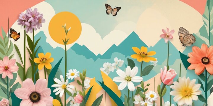 spring themed retro vibes in a cutandpaste background