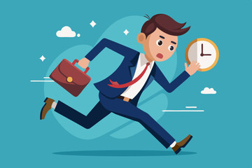 Late, hurry to go to work, rushing or running fast before deadline, speed or busy job, pressure or challenge to finish work in time, urgency concept, frustrated businessman hurry running to work late.