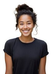 Fototapeta premium PNG A girl with bun hair smile happy architecture.