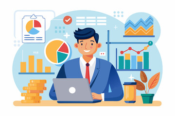 Investing data analysis to search for profit opportunity, financial chart and graph information, graph indicator for stock market trader, statistic concept, businessman investor on financial chart
