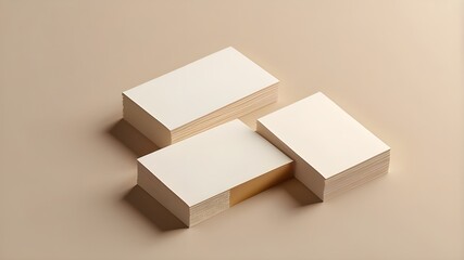 Blank sea blue business cards with golden ring on the cream background. Mockup for branding identity. Two cards to show both sides. Template for graphic designer. Free space, copy space. 3D rendering.