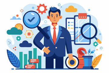 Corporate transparency, integrity or trust, business management with responsibility, financial transparent, legal or agreement for ethic report concept, businessman on magnifying glass transparency. 
