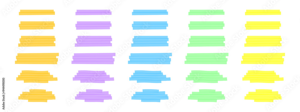 Poster set of colorful highlight marker lines. different transparent freehand brush underlines for importan