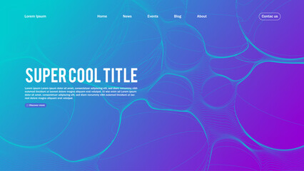 Landing page abstract design with dynamic line bubbles . Template for website or app.