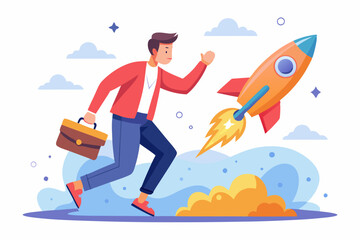 Solopreneur solo entrepreneur, working alone or startup business owner, founder or entrepreneurship, independent developer, freelancer concept, businessman entrepreneur launching company rocket alone.