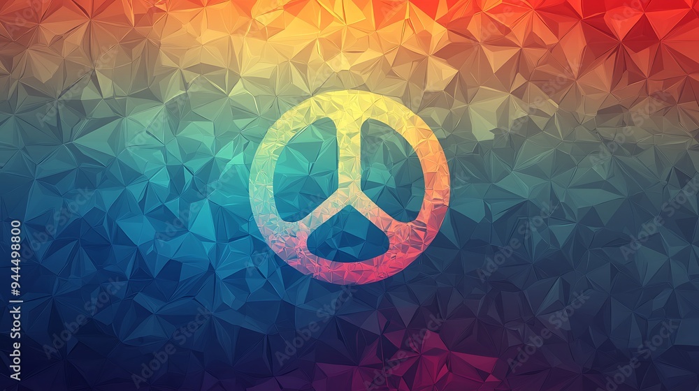 Wall mural Peace sign on a colorful polygonal background.