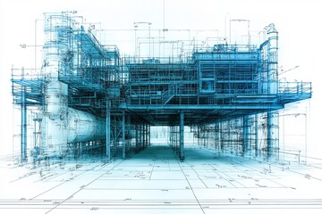 Obraz premium A detailed blueprint shows the design and engineering features of an industrial facility. Generative AI