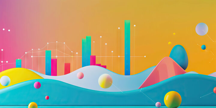 A colorful scatter plot illustrating the correlation between two variables in a business context.