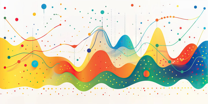 A colorful scatter plot illustrating the correlation between two variables in a business context.