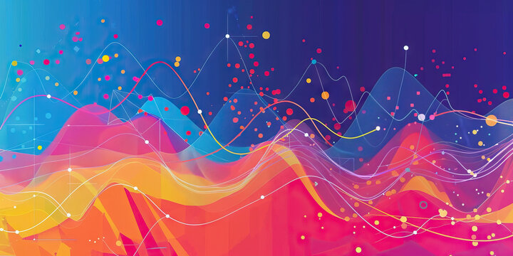 A colorful scatter plot illustrating the correlation between two variables in a business context.