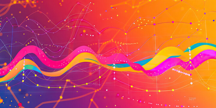 A colorful scatter plot illustrating the correlation between two variables in a business context.