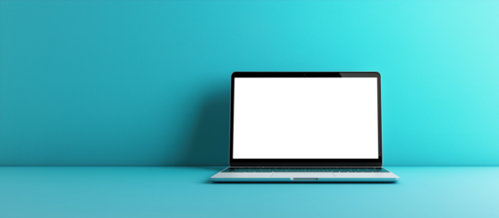 laptop with transparent screen on blue background