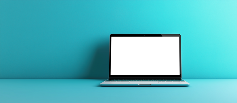 laptop with transparent screen on blue background