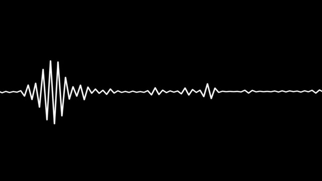 Animation of a sound file. The white  sound wave spreads across the screen and responds to the person's voice.
