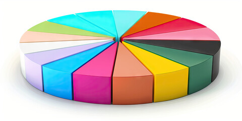 Obraz premium A pie chart divided into segments of varying colors, each representing a percentage of market share for competitors in a specific industry.