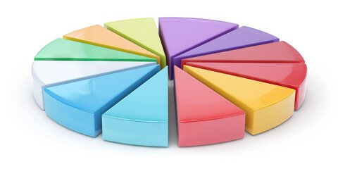 Obraz premium A pie chart divided into segments of varying colors, each representing a percentage of market share for competitors in a specific industry.