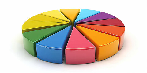 Obraz premium A pie chart divided into segments of varying colors, each representing a percentage of market share for competitors in a specific industry.