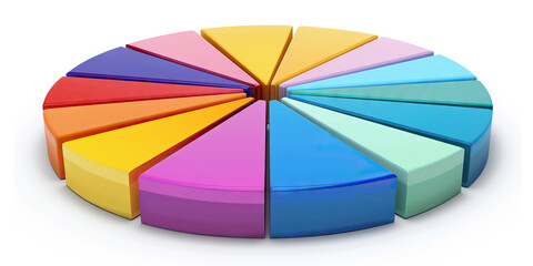 Obraz premium A pie chart divided into segments of varying colors, each representing a percentage of market share for competitors in a specific industry.
