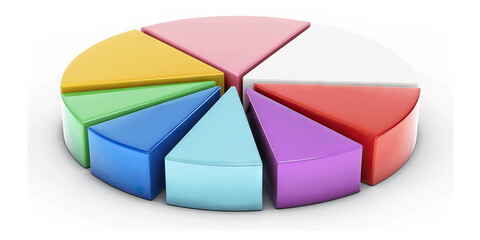 Obraz premium A pie chart divided into segments of varying colors, each representing a percentage of market share for competitors in a specific industry.