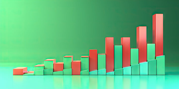 Annual Profit Trends: A vibrant bar graph in shades of green and red depicting the rise and fall of profits over time, showcasing business growth.