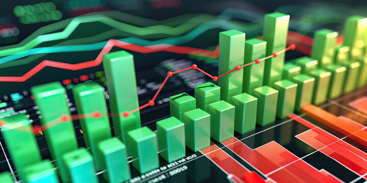 Annual Profit Trends: A vibrant bar graph in shades of green and red depicting the rise and fall of profits over time, showcasing business growth.