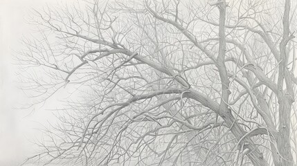 Abstract Pencil Drawing of Bare Tree Branches.