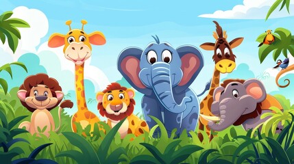 Naklejka premium Happy Animals in the Jungle.
